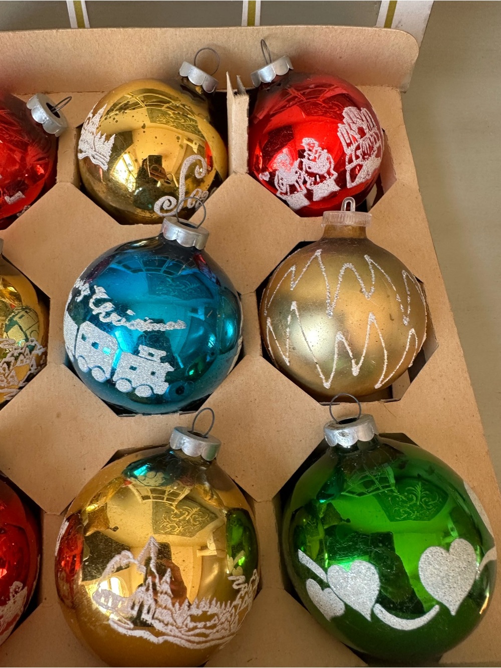 Vintage stenciled glass Christmas ornaments full box shiny brite like - Picture 3 of 12